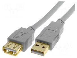 Cable | USB 2.0 | USB A socket,USB A plug | gold-plated | 5m | grey