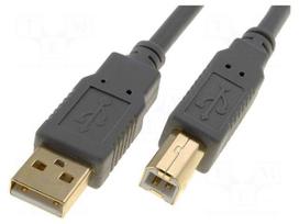 Cable | USB 2.0 | USB A plug,USB B plug | gold-plated | 3m | grey