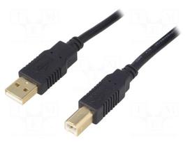 Cable | USB 2.0 | USB A plug,USB B plug | gold-plated | 5m | black