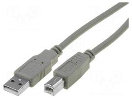 Cable | USB 2.0 | USB A plug,USB B plug | nickel plated | 3m | grey