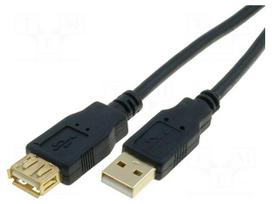 Cable | USB 2.0 | USB A socket,USB A plug | gold-plated | 3m | black