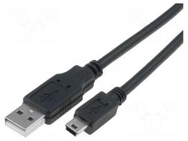 Cable | USB 2.0 | USB A plug,USB B mini plug | nickel plated | 1.8m