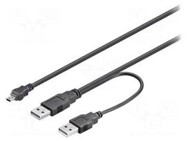 Cable | USB 2.0 | USB A plug x2,USB B mini plug | 600mm | black