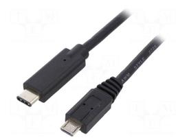 Cable | USB 2.0 | USB B micro plug,USB C plug | 1.2m | black