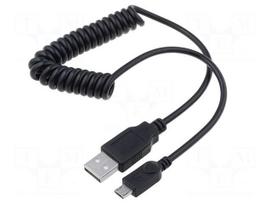 Cable | USB 2.0,coiled | USB A plug,USB B micro plug | black