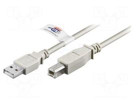 Cable | USB 2.0 | USB A plug,USB B plug | 3m | grey | Core: Cu | 480Mbps
