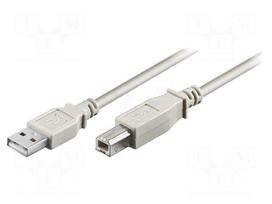 Cable | USB 2.0 | USB A plug,USB B plug | 3m | grey | Core: Cu | 480Mbps