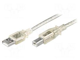 Cable | USB 2.0 | USB A plug,USB B plug | 1m | transparent | Core: Cu