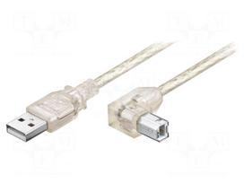 Cable | USB 2.0 | USB A plug,USB B angled plug | 0.5m | transparent