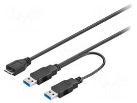 Cable | USB 3.0 | USB A plug x2,USB B micro plug | 0.3m | black