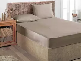 Čiužinys Satininė paklodė su guma ALURA BEIGE, smėlio sp., 200 x 200, 100% medvilnės