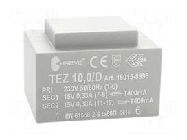 Transformer: encapsulated | 10VA | 230VAC | 15V | 15V | 333.3mA | 333.3mA