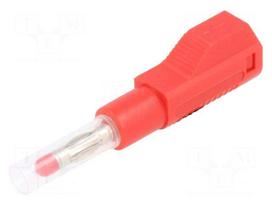 Plug | 4mm banana | 32A | red | insulated,with 4mm axial socket | 56mm