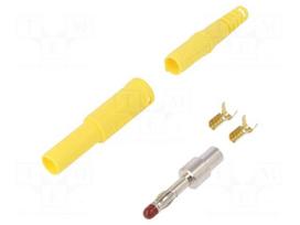 Plug | 4mm banana | 32A | 1kVDC | yellow | insulated | Mounting: on cable