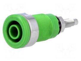 Socket | 4mm banana | 32A | 1kVDC | green | nickel plated | on panel