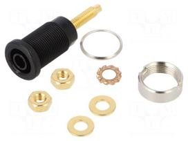 Socket | 4mm banana | 32A | 1kVDC | black | gold-plated | on panel | 40mm