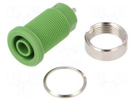 Socket | 4mm banana | 24A | green | nickel plated | screw,on panel