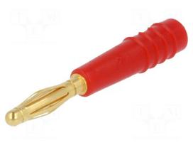 Plug | 2mm banana | 10A | 60V | red | Plating: gold-plated | 0.5mm2