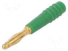 Plug | 2mm banana | 10A | 60V | green | Plating: gold-plated | 0.5mm2