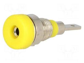 Socket | 2mm banana | 10A | 23mm | yellow | Mounting: screw,on panel