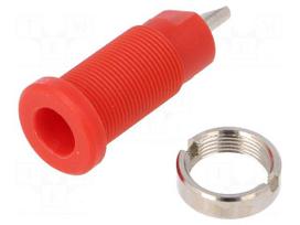 Socket | 2mm banana | 10A | 600V | 25mm | red | Mounting: screw,on panel