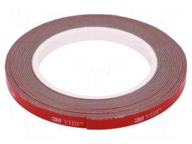 Tape: fixing | W: 9mm | L: 5m | Thk: 1.1mm | acrylic | grey | max.230°C