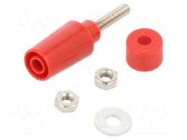 Socket | 4mm banana | 32A | red | on panel | 45mm | Contacts: brass