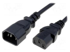 Cable | IEC C13 female,IEC C14 male | 3m | black | PVC | 3x1mm2 | 10A