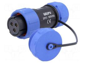 SP21 | plug | female | PIN: 3 | with protective cap | IP68 | 7÷12mm | 500V