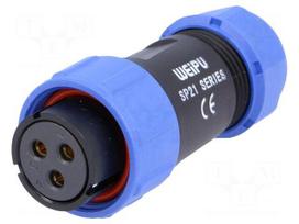 SP21 | plug | female | PIN: 3 | IP68 | 7÷12mm | soldering | for cable | 500V