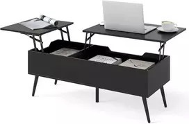 COSTWAY kavos staliukas su reguliuojamu aukščiu, pakeliamu stalviršiu ir dvigubomis lentynomis, 111 × 48 × 40-53,5 cm, juodas VH34848DE