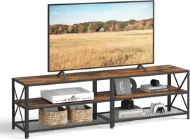 TV staliukas VASAGLE televizoriaus staliukas iki 75 colių, medinis, metalinis rėmas, 178 × 39 × 52 cm, rustykalus juodas LTV096B01