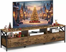 VASAGLE TV staliukas iki 80 colių, 3 tekstilinės stalčiaus, 3 atviros lentynos, 178 × 40 × 50 cm, juodas ir rudas, LTV303KD01