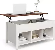 COSTWAY kavos staliukas su reguliuojamu aukščiu, baltas, 105 × 52 × 49–62,5 cm, 3 atviros lentynos