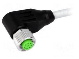 Connection lead | M12 | PIN: 8 | angled | 3m | plug | 30VAC | 2A | -20÷85°C