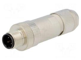 Plug | M12 | PIN: 4 | male | D code-Ethernet | for cable | without tools