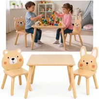 Jokomisiada Children's table and chairs - wooden set Teddy bear and bunny ZA6169
