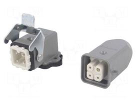 Connector: HDC | male + female | S-A | PIN: 4 | 3+PE | size 3A | angled