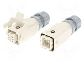 Connector: HDC | male + female | PIN: 4 | 3+PE | size 3A | for cable