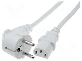 Cable | CEE 7/7 (E/F) plug angled,IEC C13 female | 1m | white | PVC