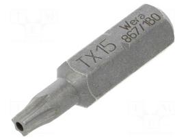 Screwdriver bit | Torx® with protection | T15H | Overall len: 25mm