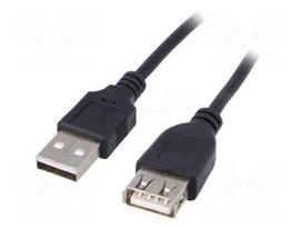 Cable | USB 2.0 | USB A socket,USB A plug | nickel plated | 3m | black