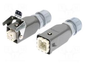 Connector: HDC | male + female | PIN: 4 | 3+PE | size 3A | for cable
