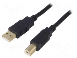 Cable | USB 2.0 | USB A plug,USB B plug | gold-plated | 1.8m | black