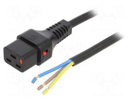 Cable | IEC C19 female,wires | 5m | with IEC LOCK locking | black