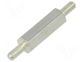 Screwed spacer sleeve | 15mm | Ext.thread: M2,5 | hexagonal | steel
