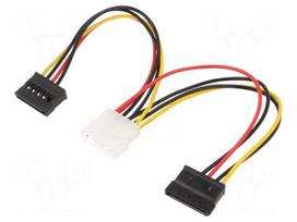 Cable: mains SATA | Molex male,SATA female x2 | 0.15m