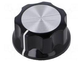 Knob | with flange | plastic | Øshaft: 6.35mm | Ø29.4x16mm | black | PKES