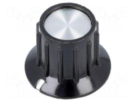 Knob | with flange | plastic | Øshaft: 6.35mm | Ø14.7x15mm | black | PKA