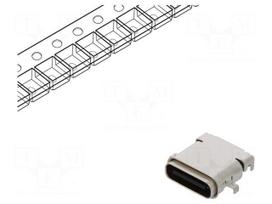 Connector: USB C | socket | SMT | angled 90° | sealed | USB 3.1